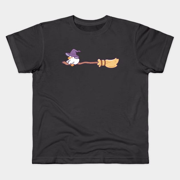 Witch Duckie on a Broomstick Kids T-Shirt by Meil Can